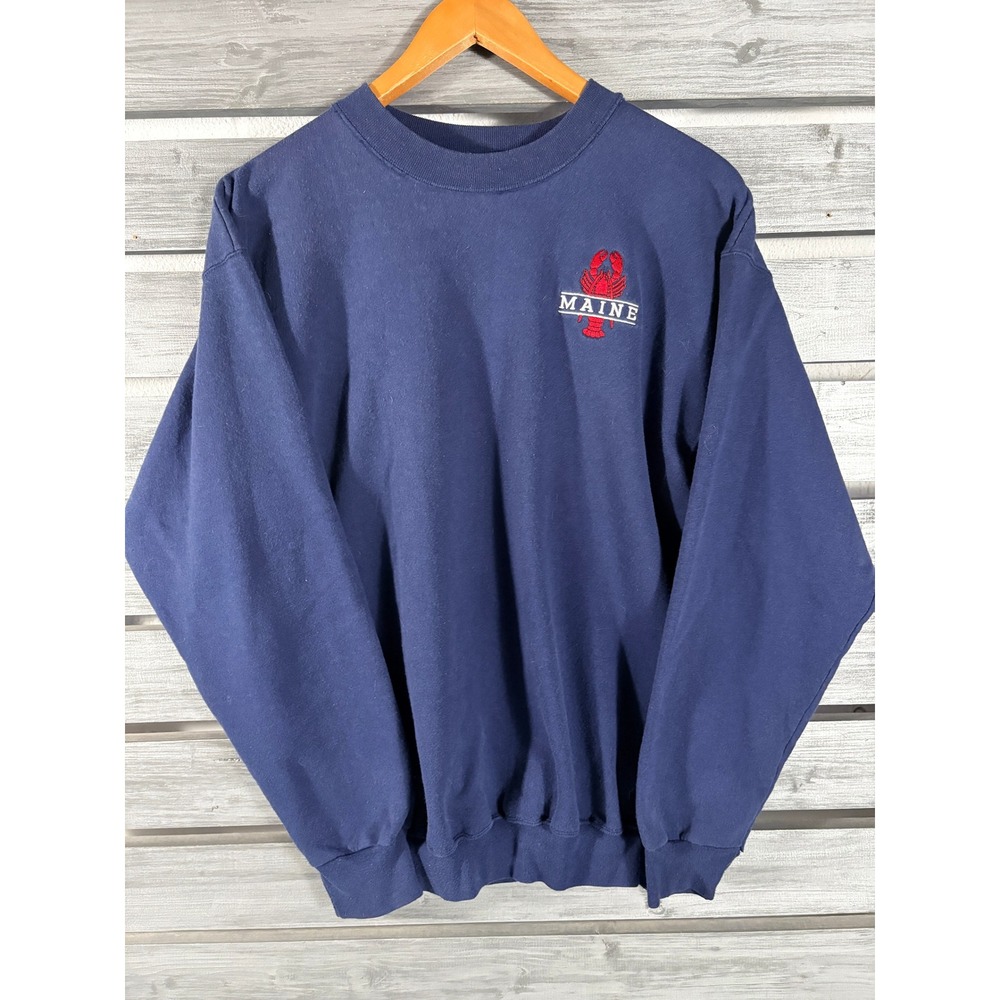 Vtg Champion Maine Lobster Embroidered Crewneck Sweatshirt Navy Blue Mens M